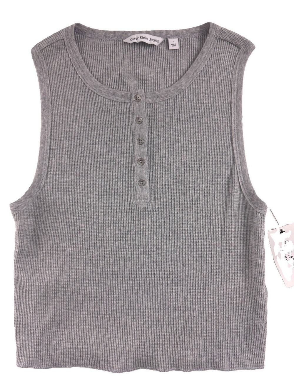 Calvin Klein Jeans Ribbed Henley Tank Top Heather Gray Women’s Medium NWT